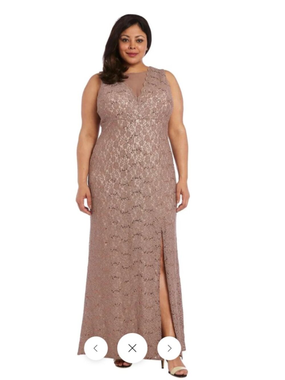 NWT - Nightway Long Plus Size Glitter Lace Dress Taupe- 18W